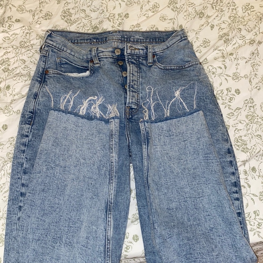 Old Navy jeans, extra-high rise curvy sky-hi straight. Size 10.